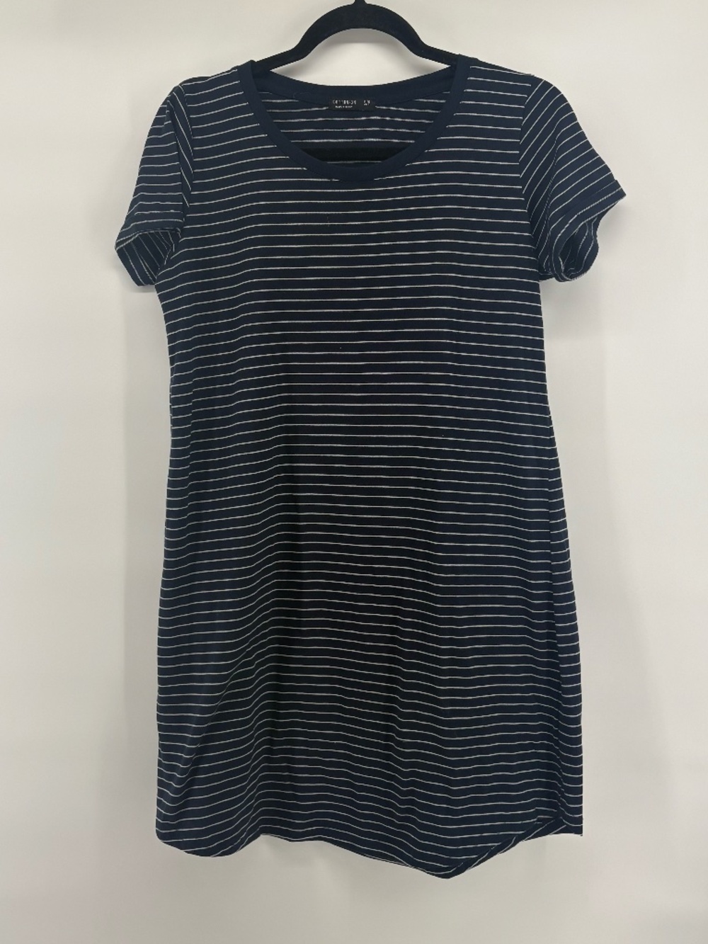 cotton on mid thigh length navy and white striped babydoll short sleeved dress